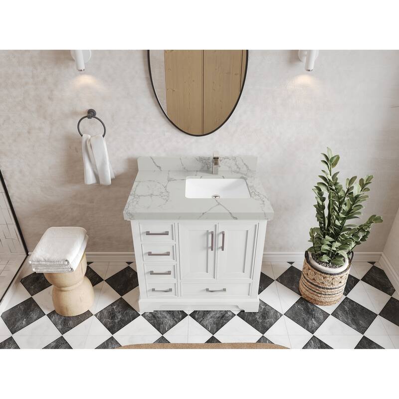 Willow Collections 36 x 22 Charlotte D Right Offset Sink Bathroom Vanity with Countertop