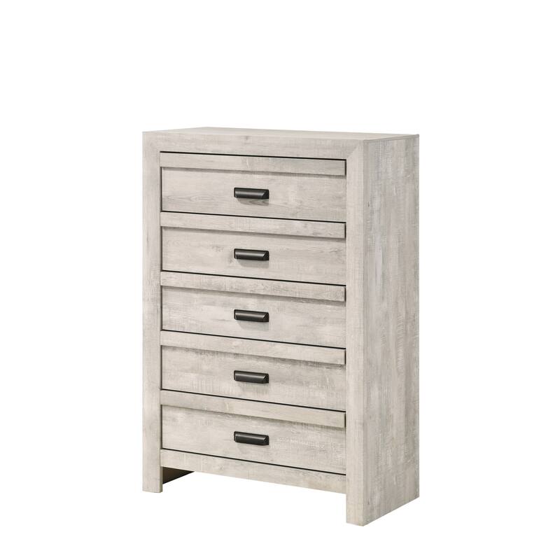Contemporary 5-Drawer Chest, Rustic Beige Gray Finish Wooden Bedroom Furniture