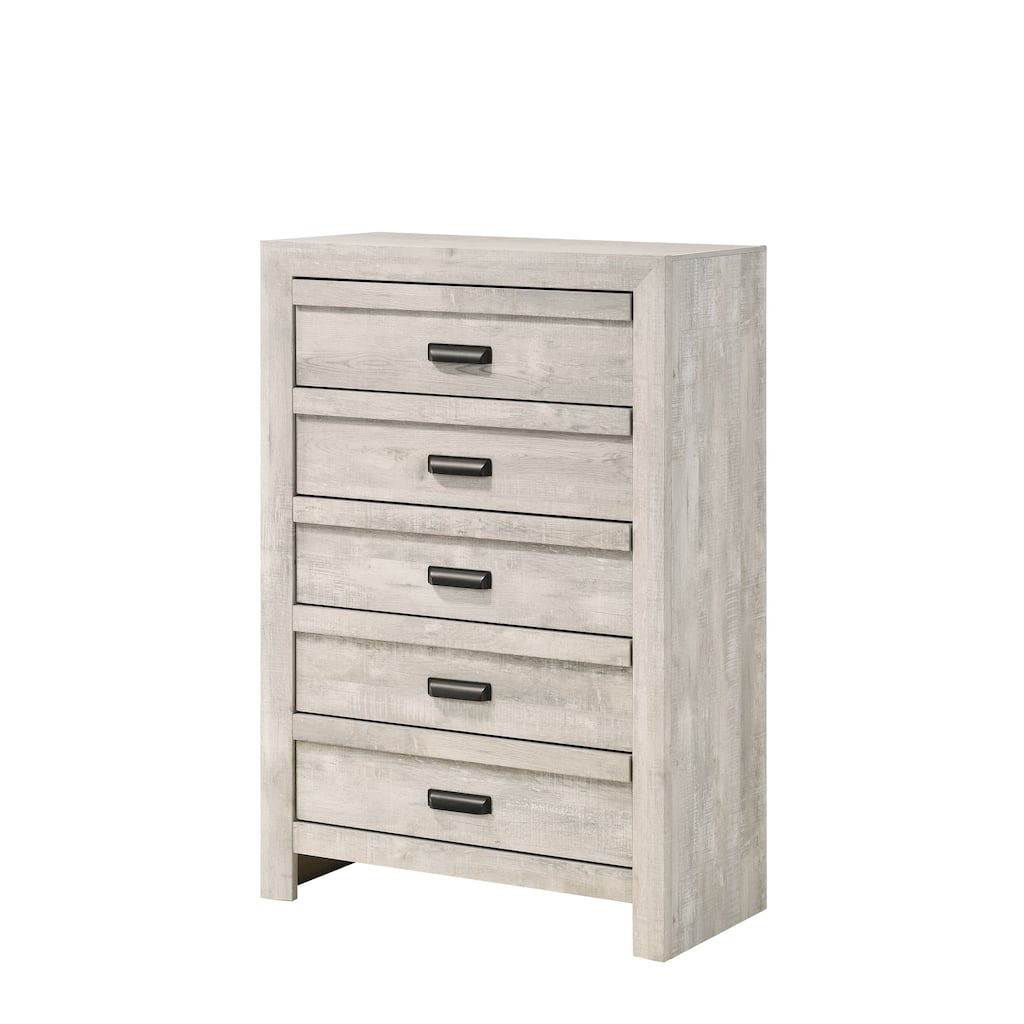 Contemporary 5-Drawer Chest, Rustic Beige Gray Finish Wooden Bedroom Furniture