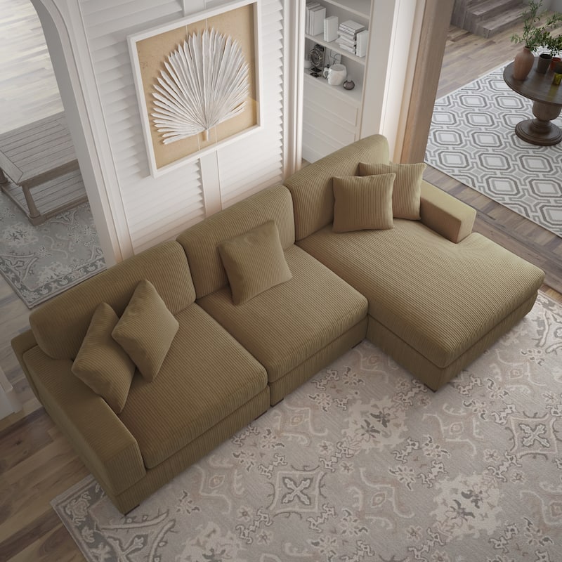 118" W Corduroy L-shape Modular Sectional Sofa with Pillows
