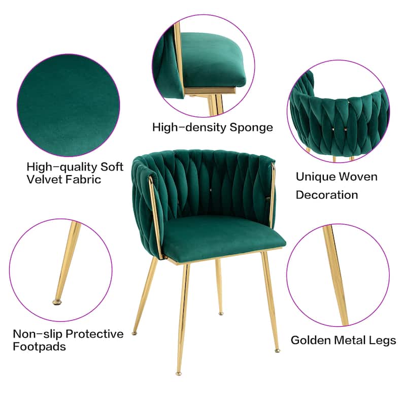 HOMEFUN Velvet Upholstered Tufted Side Dining Chair With Golden Legs（set of 2）