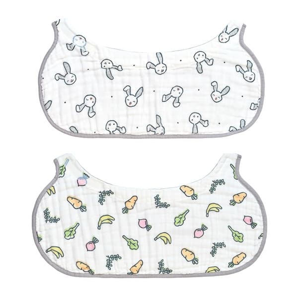 slide 2 of 5, 2-in-1 Non-Slip Baby Burp Cloth and Bib - Bunny/Veggies, 2 pack White
