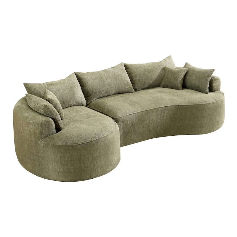 L Shape Sectional Sofa with Curved Chaise Lounge, High-Resilience Sponge Boneless Sofa, Upholstered Sofa with Throw Pillows