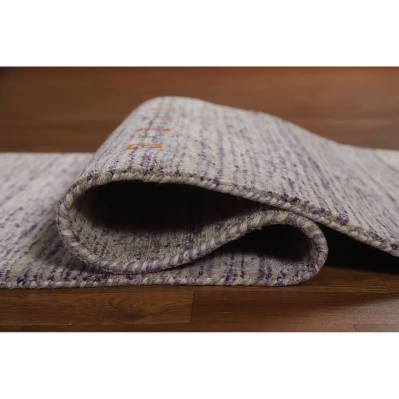 Gabbeh Indian Runner Rug Hand-Knotted Modern Purple Wool Carpet - 2'5" x 9'6"