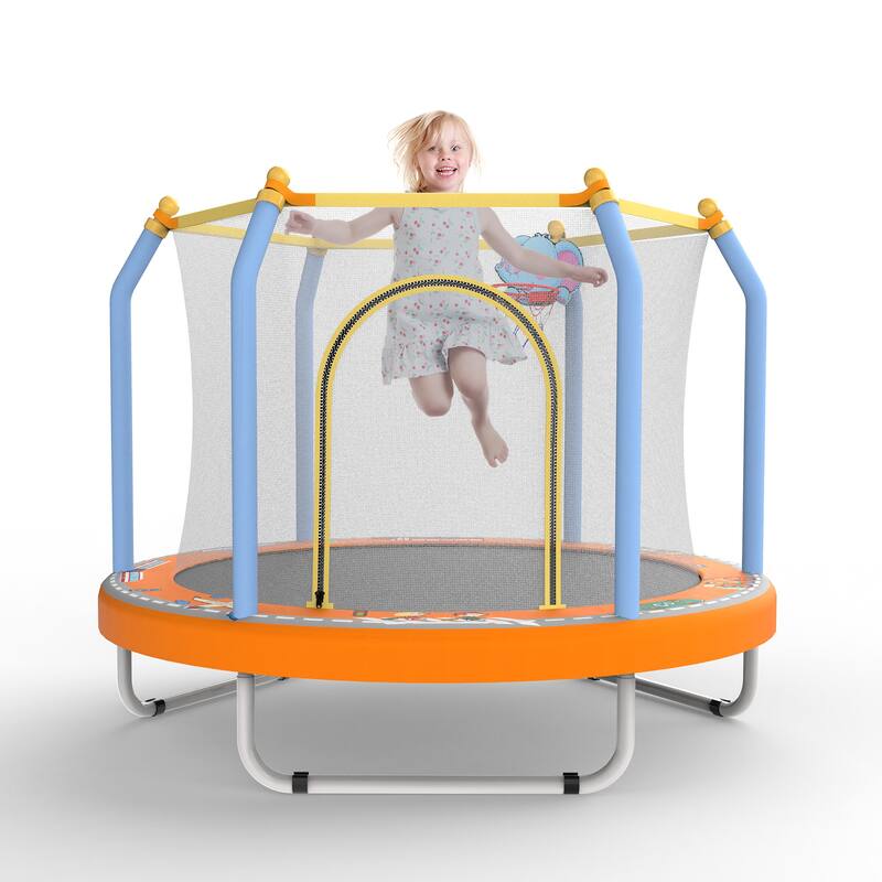 55-inch Trampoline for Kids Indoor & Outdoor Small Toddler Trampoline with Basketball Hoop