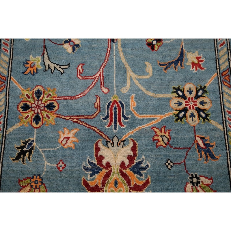 Light Blue Floral Oushak Oriental Accent Rug Handmade Wool Carpet - 3'3" x 5'0"