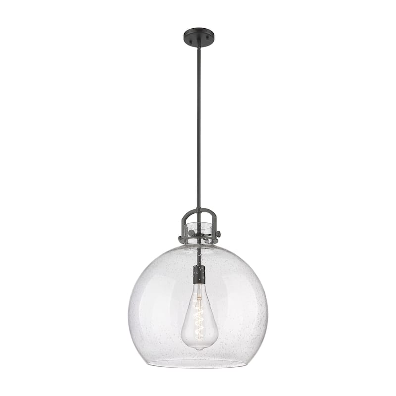 Innovations Lighting Newton Sphere - 1 Light 18" Stem Hung Pendant - Seedy/Matte Black