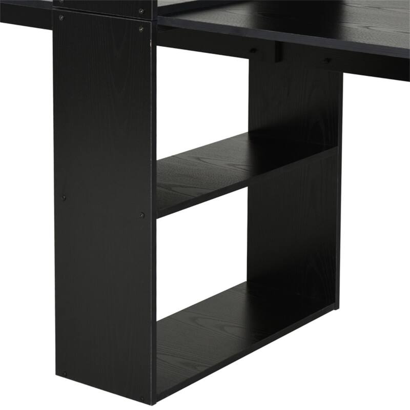 Particleboard Steel Dual Work Desk with 4-Tier Bookshelf