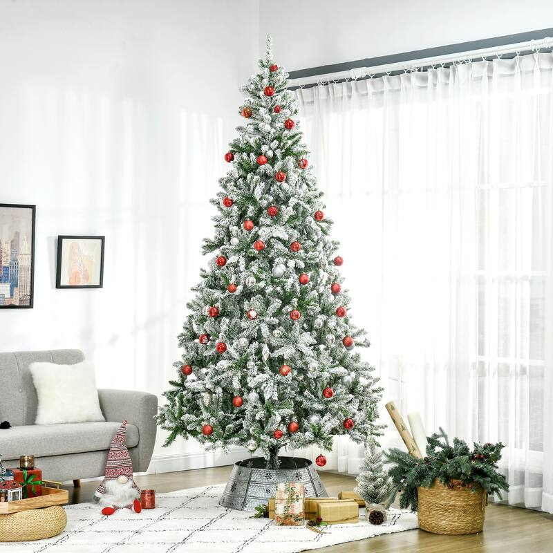 9FT Tall Artificial Christmas Tree with Snow Flocked Tips and Sturdy Metal Stand, Xmas Tree for for Home Holiday Decor