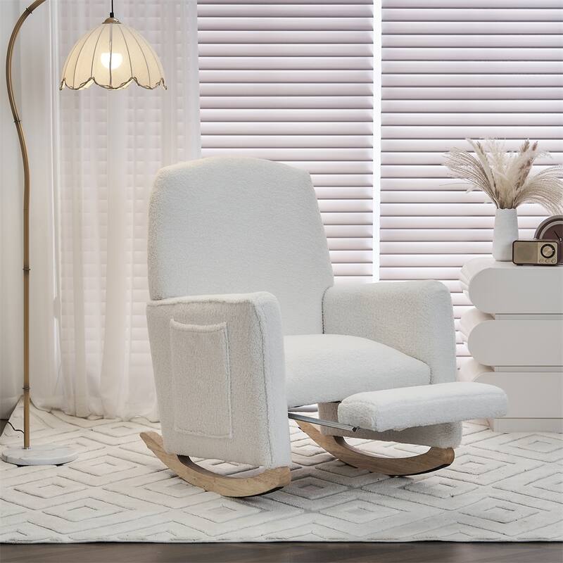 Teddy Fabric Rocking Chair With Adjustable Footrest