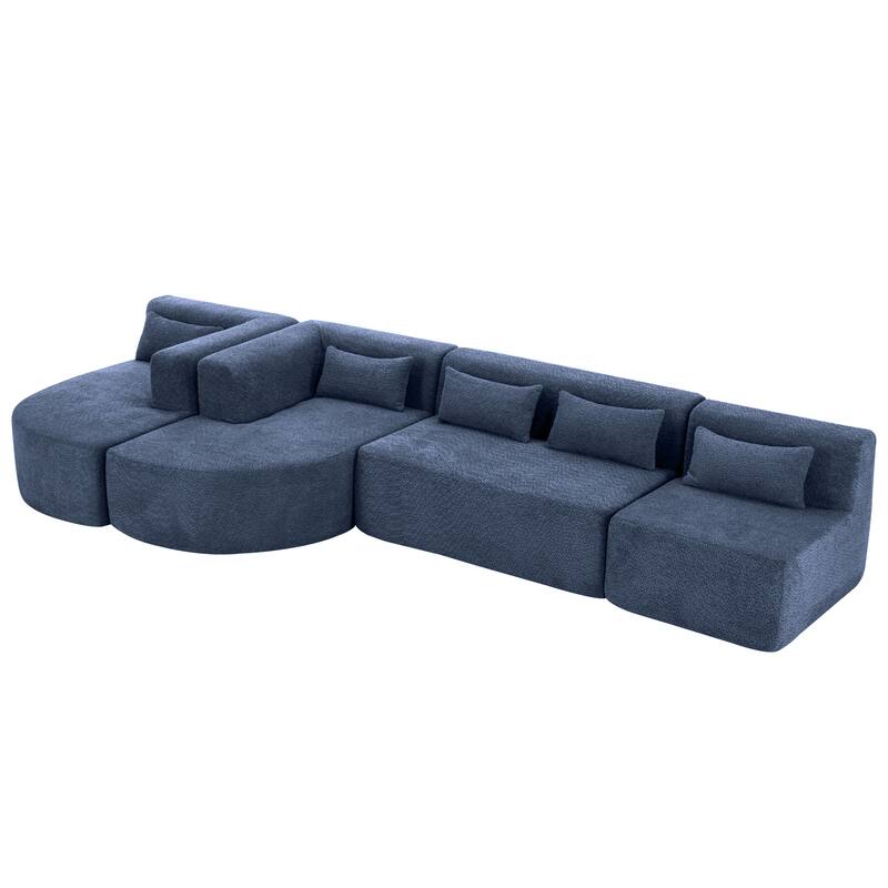 143.7" Polyester Sectional Sofa with 2 Chaise Lounges, Back Pillows