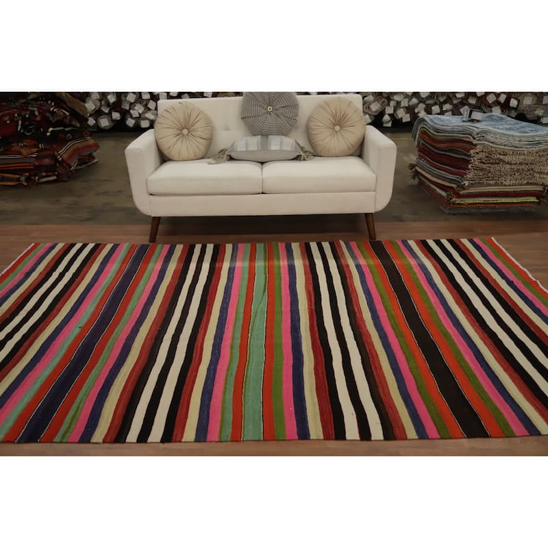 Hand Woven Oriental 100% Wool Carpet Southwestern Geometric Multi-Colored Kilim Area Rug - 9' 9'' X 6' 2''