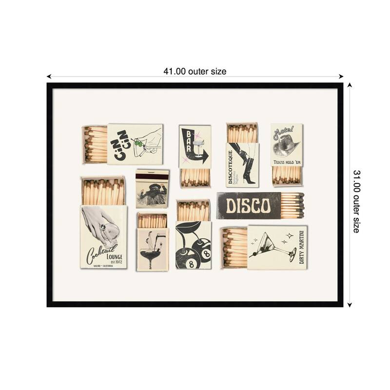 Kate and Laurel Vintage Matchboxes Neutral Black and Beige by Honey Island Studio Framed Wall Art Print