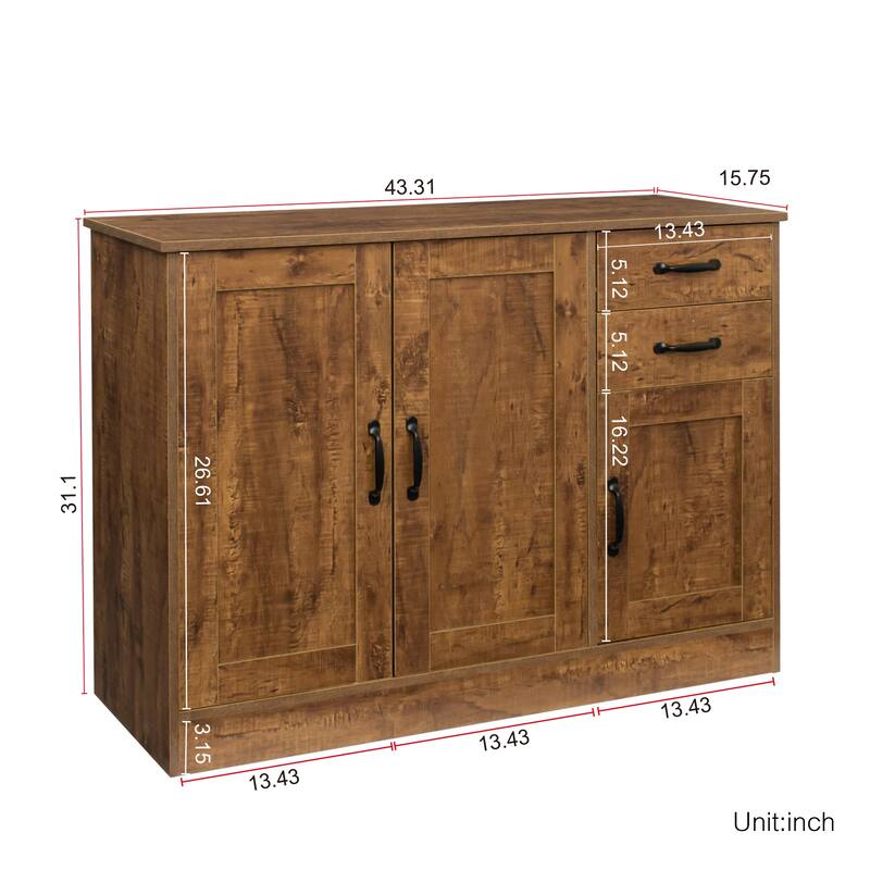 Modern Wood Buffet Sideboard with 2 doors&1 Storage and 2drawers