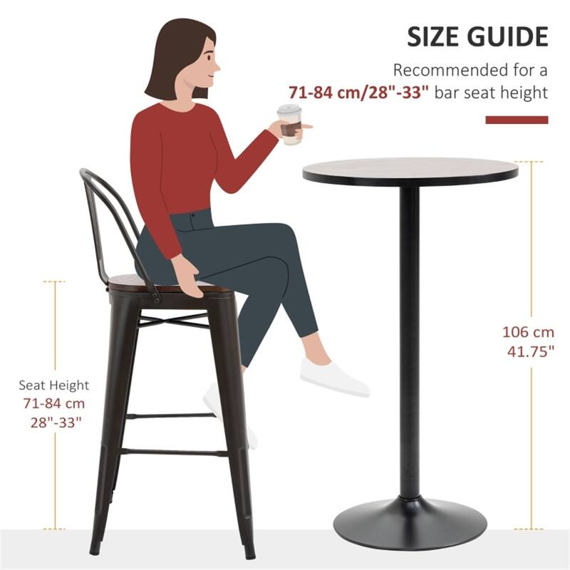 Rustic Round Bar Table with Steel Base and Polished Wood Top for Cafe or Home - 24"(Dia) x 42"H