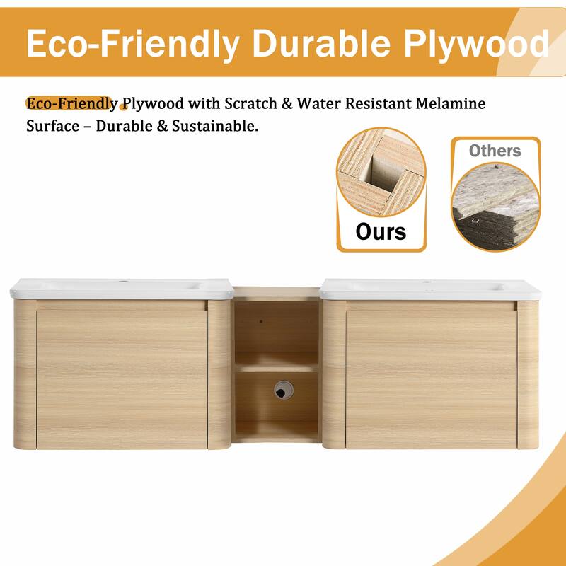 Malwee 28"/40"/52"/68" Floating Bathroom Vanity, Wall Mounted Bathroom Vanity with Ceramic Sink,Soft Close Door and Shelf