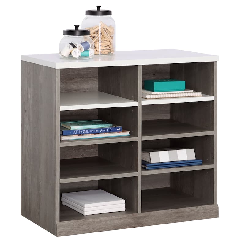 Wood Open Storage Cabinet with Adjustable Shelves, Brown - 32.05" W x 17.68" D x 30.00" H