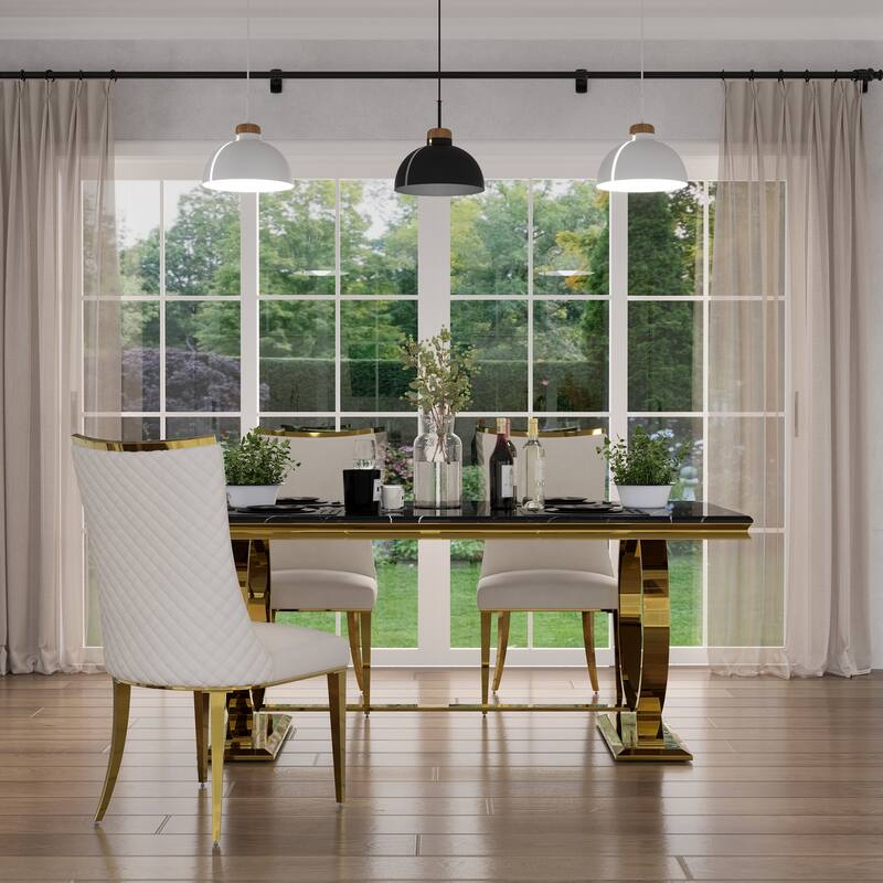 Luxurious Dining Room Table Set with Velvet Dining Chairs