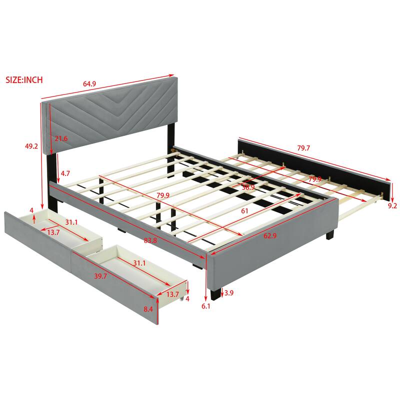Queen Size Upholstered Platform Bed with Twill Headboard