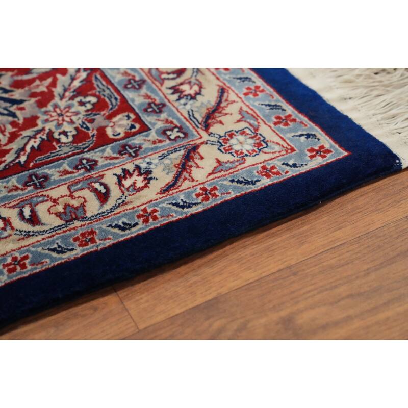 Hand Knotted Oriental 100% Wool Carpet Traditional All-Over Navy Blue & Blues Kashan Area Rug - 12' 2'' X 9' 3''
