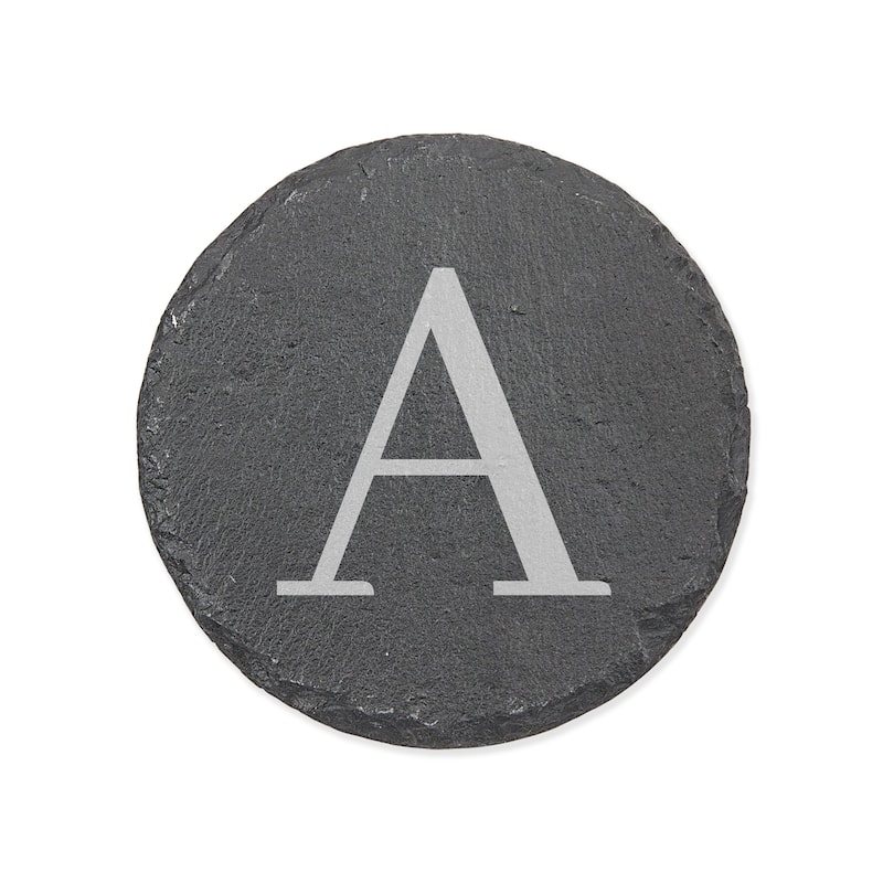 Personalized Letter Round Slate Coaster - 1 piece - A - Slate