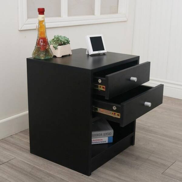 Bedroom Furniture Bedside Tables Night Stand With Two Drawer Overstock 27444389 Black