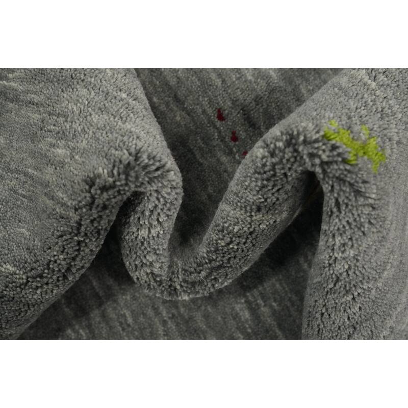 Hand Knotted Oriental 100% Wool Carpet Tribal Animal Pictorial Greys & Charcoal Gabbeh Area Rug - 4' 10'' X 3' 0''