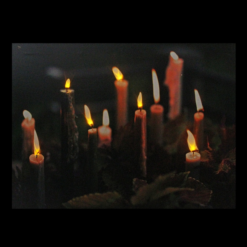 LED Lighted Candles with Fall Leaves Canvas Wall Art 11.75 x 15.75