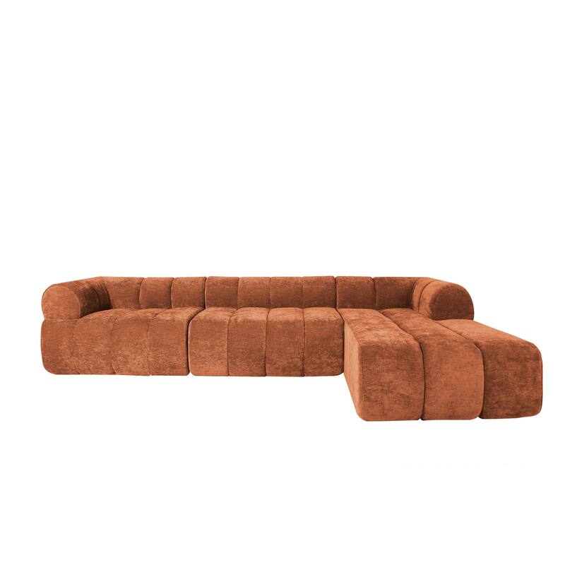 122" Orange L-Shaped Sectional Sofa with Foam and Polyester, 2-Piece Set