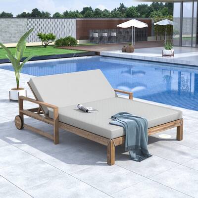 1-Piece Wooden Outdoor Sunbed for Ultimate Relaxation Outdoor Daybed Seating 2 People for Poolside, Garden and Backyard