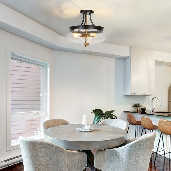 Zenith Modern Transitional Black Gold Semi Flush Mount Lights Drum Seeded Glass Foyer Ceiling Lights D 14 x H 12.5