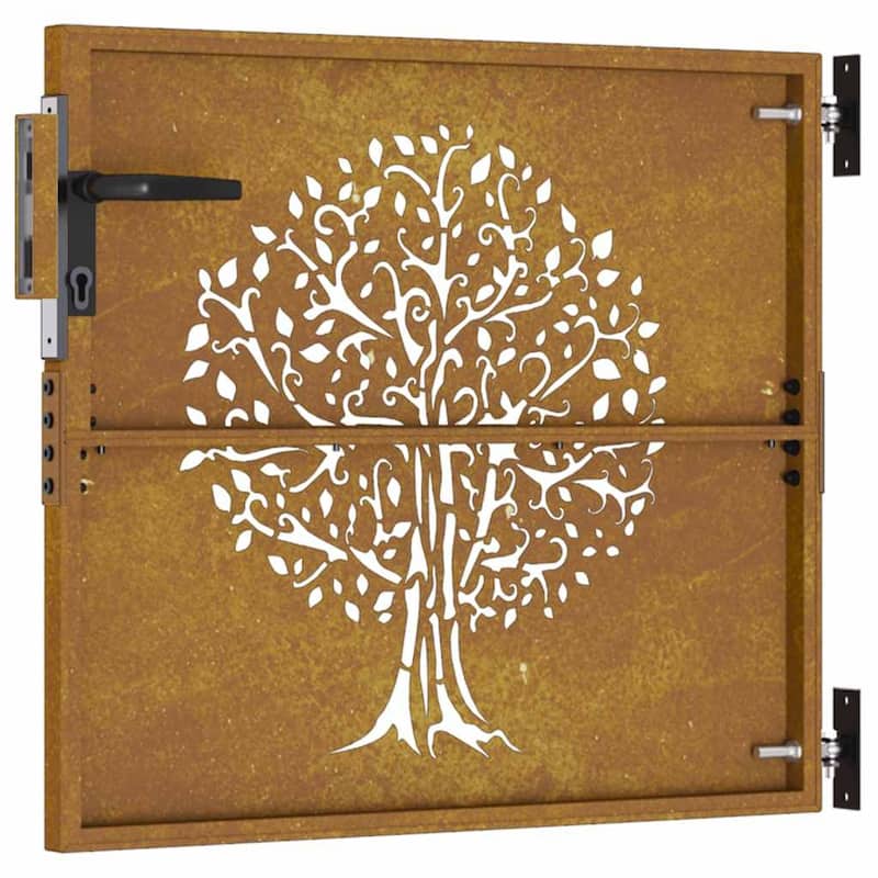 vidaXL Garden Gate Decorative Door Outdoor Fence Corten Steel Tree Design - 33.5 x 1.2 x 29.5"
