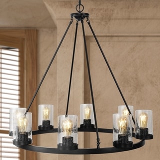 Athos Ring Iron/Seeded Glass Bohemian Cottae LED Chandelier, Oil Rubbed Bronze by JONATHAN Y