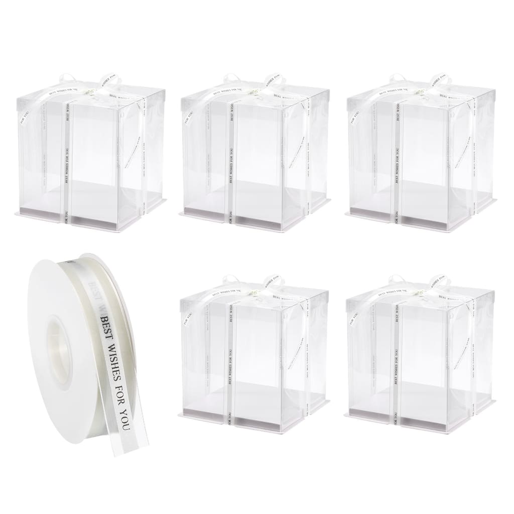 Clear Cake Box with Ribbon, 5Pcs 9"x9"x9" for 6 Inch Cake Packing
