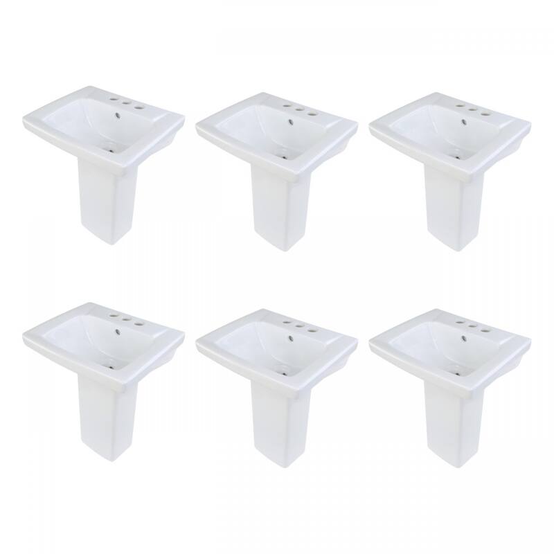 WeeWash Child Pedestal Sinks 16" Wide White Porcelain Pedestal Sink with Centerset Faucet Holes (Set of 6) Renovators Supply