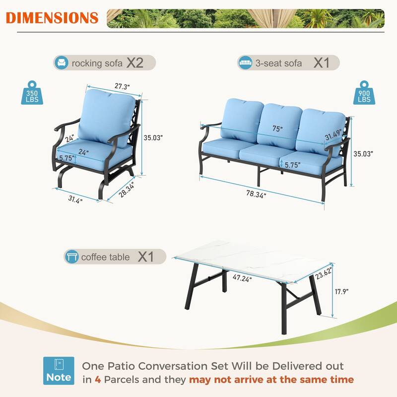MAISON ARTS 4/5-Piece Patio Conversation Sets, Sofa Set with 2 xSingle Sofa Chairs, 1 x 3-seater Sofa and Coffee Table/Ottomans
