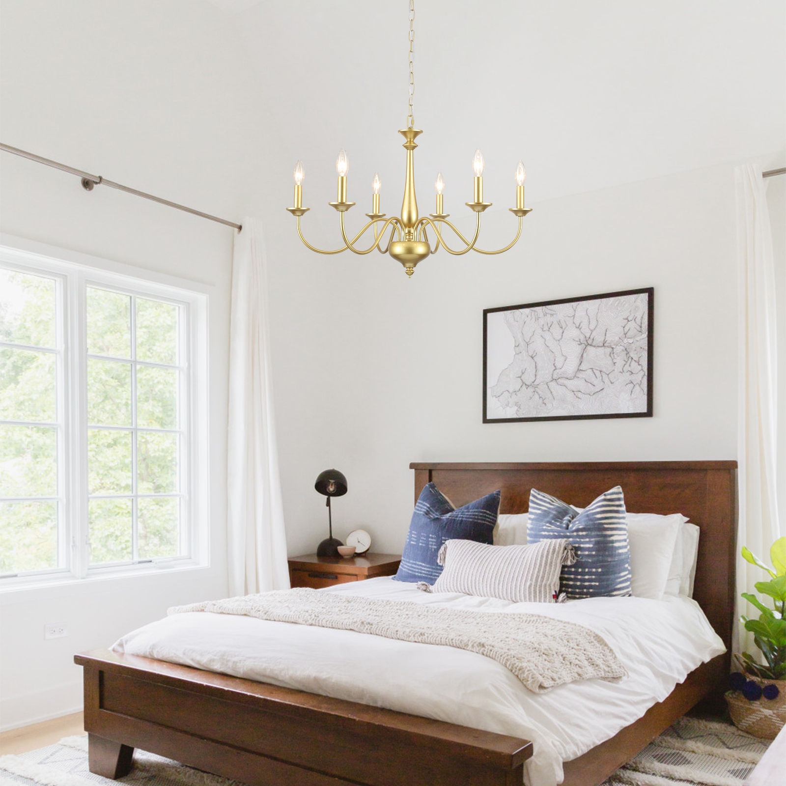 6-Light 27.95-inch Industrial Candle Chandelier Light for Bedroom