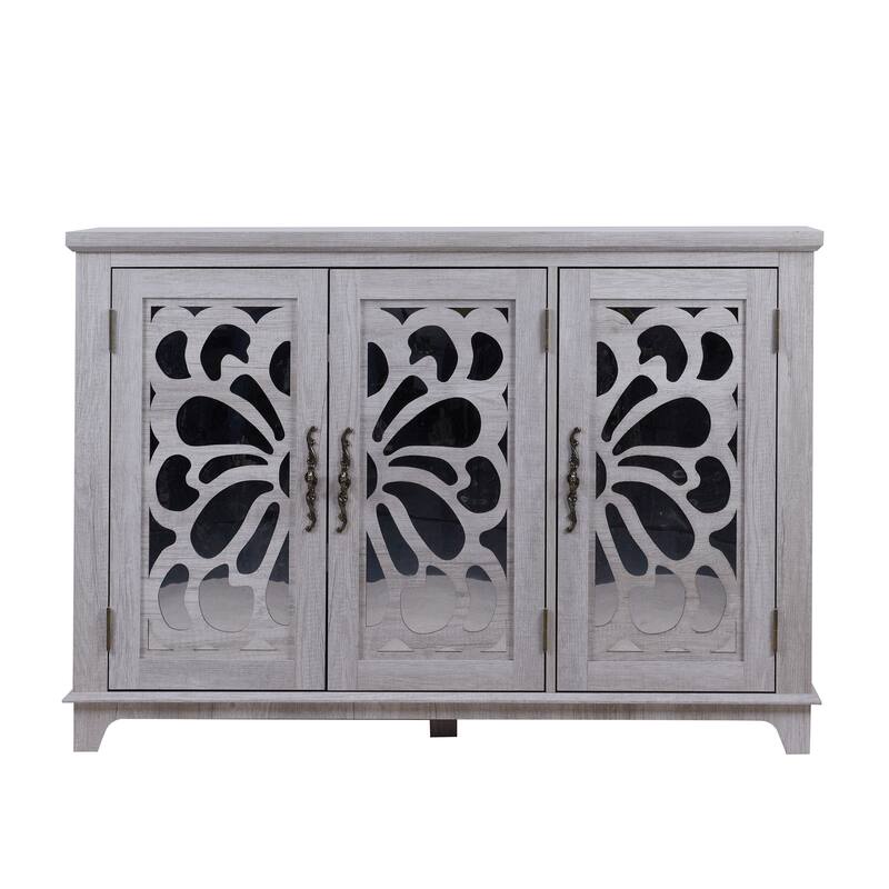 Spacious size countertop Sideboard with 3 mirrored doors adjustable shelves buffet cabinet, storage cabinet for living room