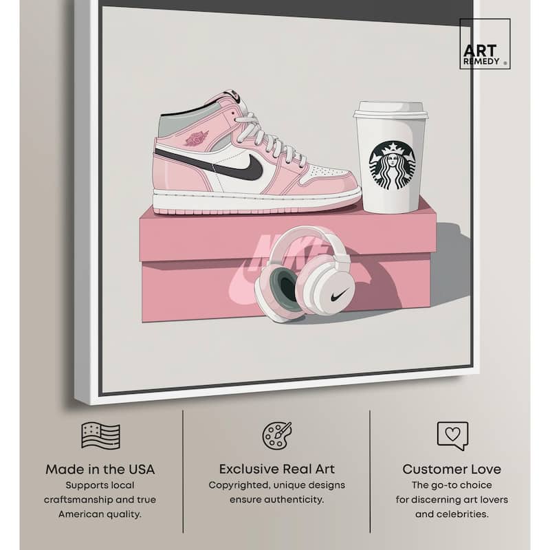 Pink Sneaker and Headphones Canvas by Art Remedy