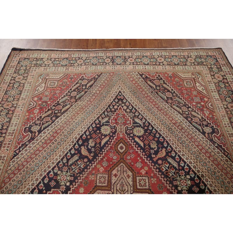 Vegetable Dye Shiraz Kashkoli Persian Vintage Rug Handmade Wool Carpet - 6'9"x 9'6"