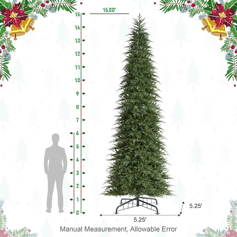 Glitzhome 15FT Pre-Lit Slim Fir or Spruce Artificial Christmas Tree with 1500/1400 Warm White LED Lights