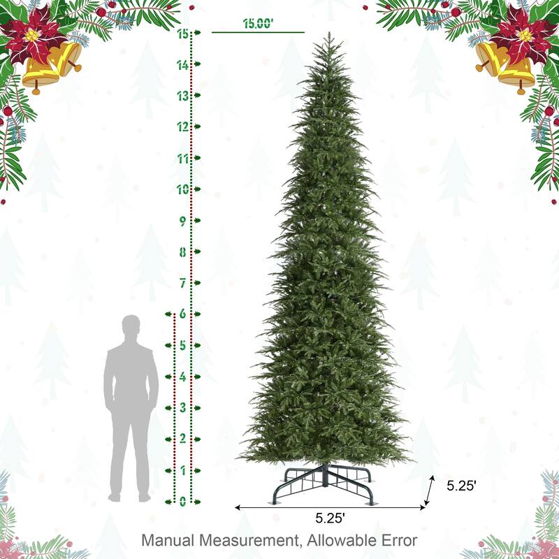 Glitzhome 7.5FT/9FT/11FT/15FT Pre-Lit Green Slim Fir Artificial Christmas Tree with Remote Control