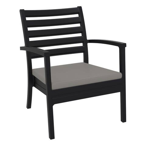 35" Black Outdoor Patio Club Armchair with Taupe Sunbrella Cushion - Extra Large