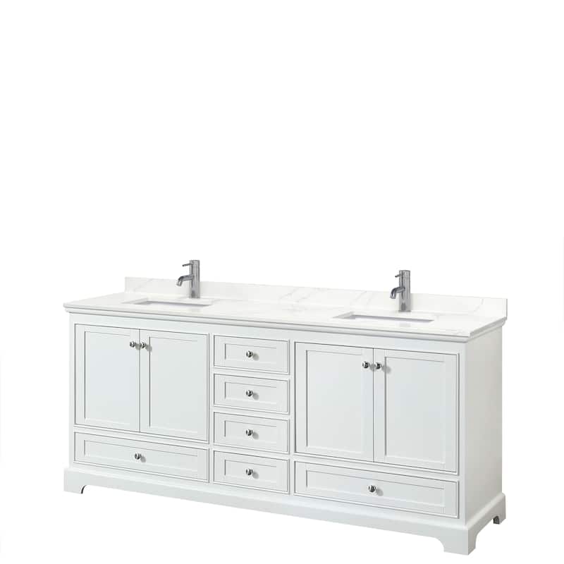 Deborah 80-inch Double Vanity, Quartz Top - White, Chrome Trim, Giotto Quartz Top