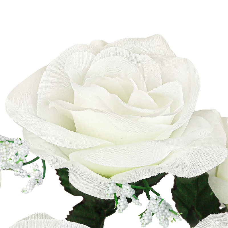 Set of 12 Cream White Artificial Open Rose Flower Stem Bush Bouquet 14in - 14" L x 7" W x 7" DP