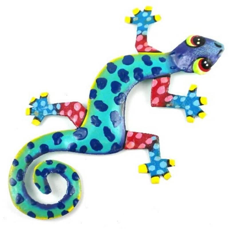 Handmade Recycled Metal Gecko Wall Art (Haiti) - Tropical Blues