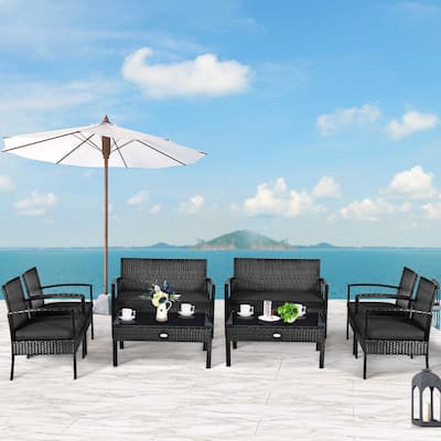 Gymax Set Of 8 Outdoor Patio Rattan Furniture Set Cushioned Sofa
