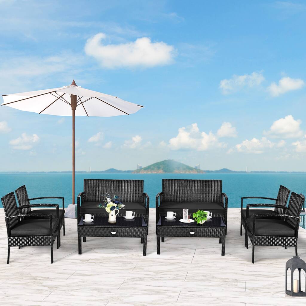 Gymax Set Of 8 Outdoor Patio Rattan Furniture Set Cushioned Sofa