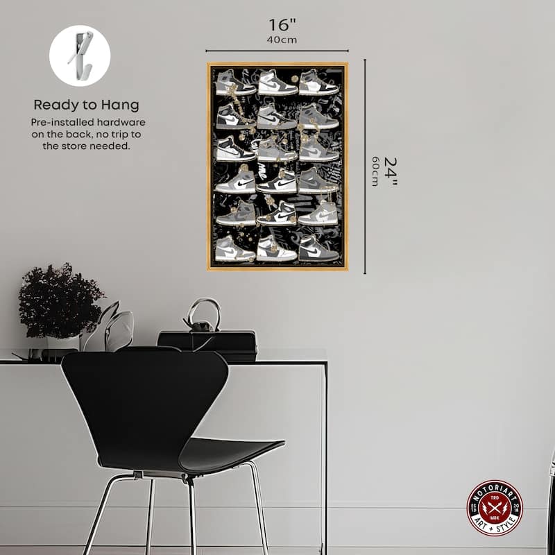 Notoriart Black And White Sneaker Collection Framed Sneaker 1 Piece Canvas Wall Art
