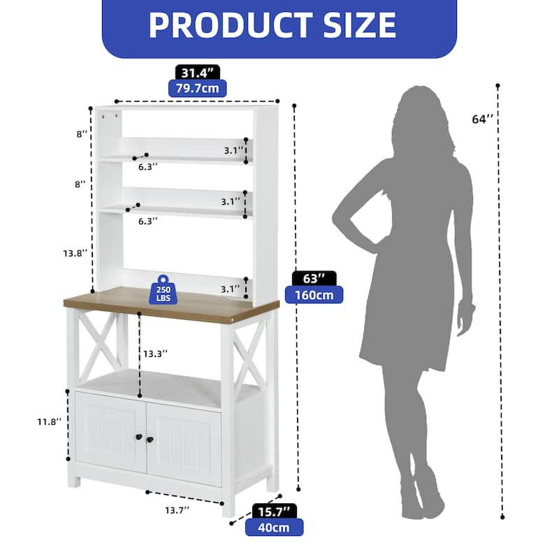 Moasis Kitchen Microwave Stand Bakers Rack Coffee Bar with Power Outlet and Storage Shelves
